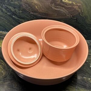 Chip Dip Set Apricot Ceramic Lidded